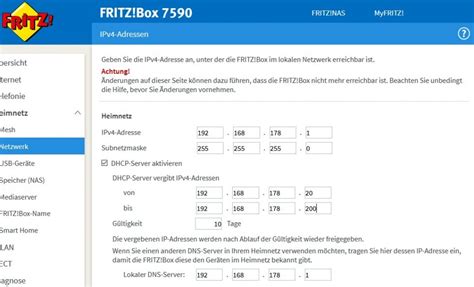 fritzbox 7590 dhcp range